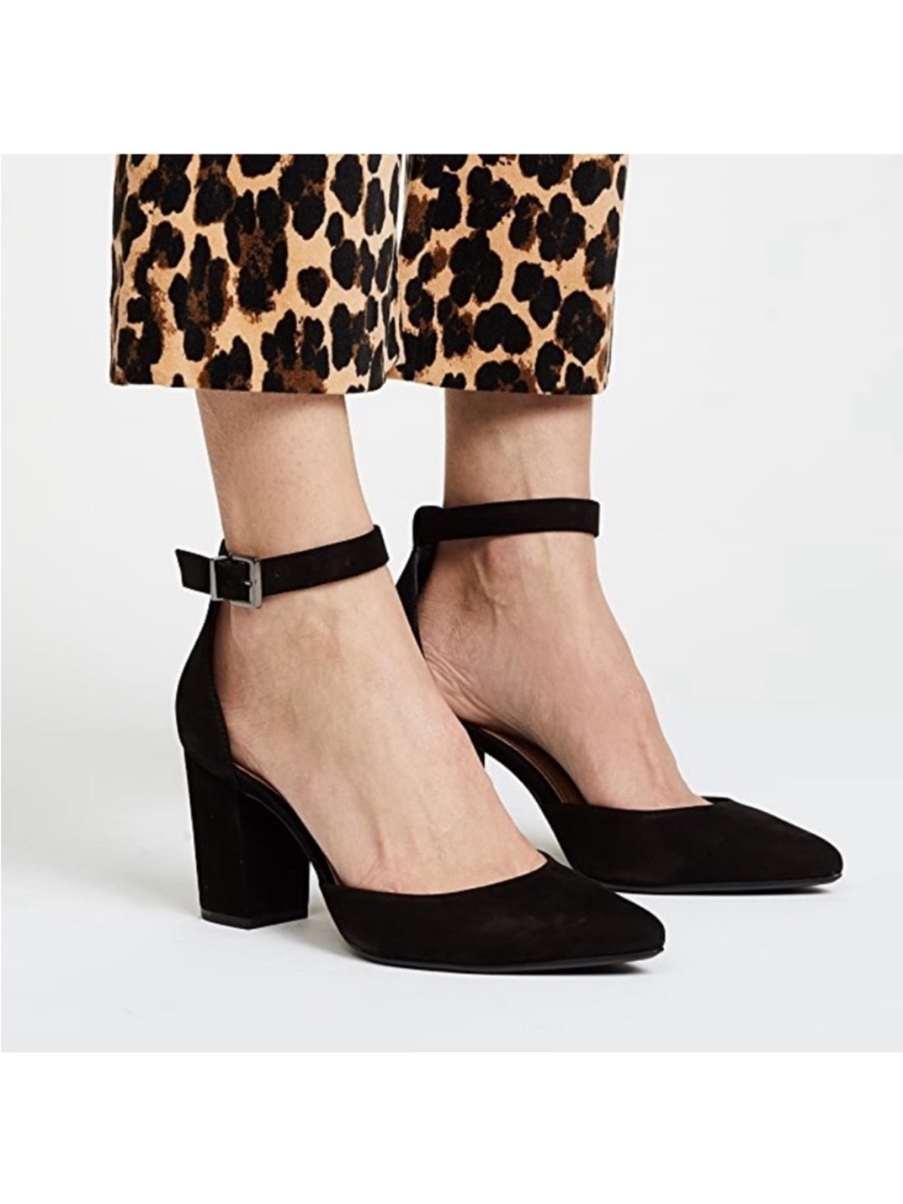 SCHUTZ Black Suede Ankle-Strap Block Heel Pumps